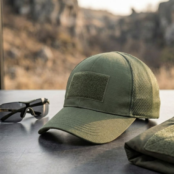 Тактическа шапка Trucker Military Green с 3 велкро панела за нашивки и емблеми - направи собствен дизайн